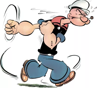 Popeye readies to throw a punch.