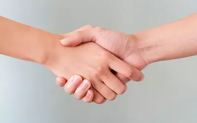 Close-up image of two hands shaking.