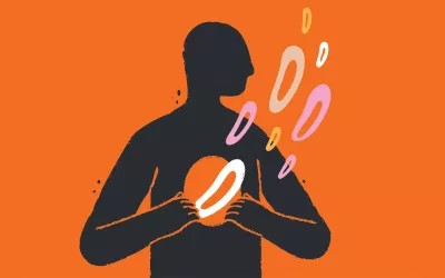 Illustration of a person opening their chest to allow multiple letter O's to escape.