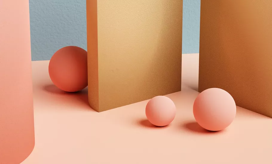 A big ball and a small ball are separated by a wall.