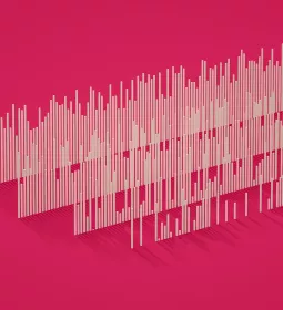 Conceptual, white graph lines on a red background.