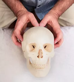 An MT demonstrates the parietal technique on a skull.
