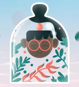 Illustrated person with eyes closed in meditation