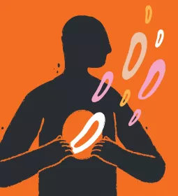 Illustration of a person opening their chest to allow multiple letter O's to escape.