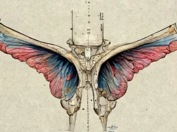 AI-generated image of wings emerging from a joint, symbolizing the feeling of flight. 