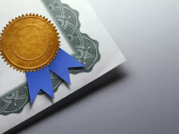 A ribbon stamp on a state certificate. 