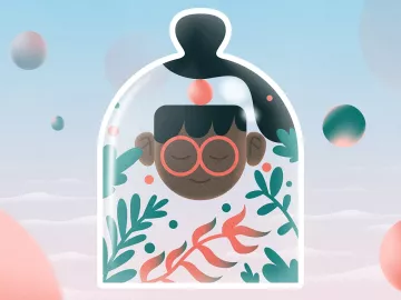 Illustrated person with eyes closed in meditation