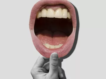 Illustration of a hand opening a mouth that's shouting.