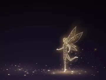 A fairy dances in the dark.