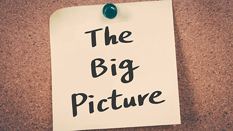 Image of a post-it note saying "the big picture". 